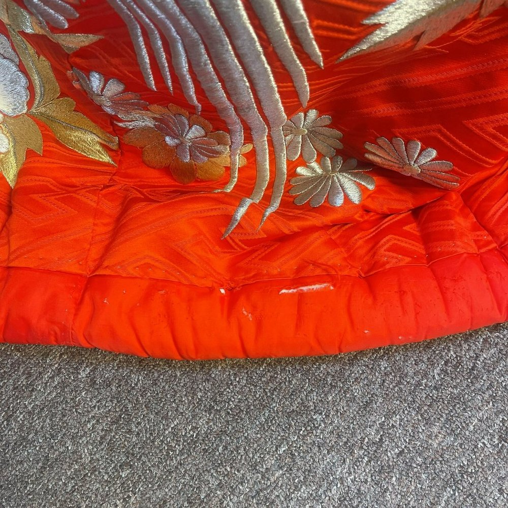 Uchikake Rare Japanese Wedding Red Silk Gold Silver Thread Embroidery Kimono - Picture 7 of 12